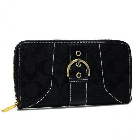 Coach Buckle In Signature Large Black Wallets AXJ | Coach Outlet Canada